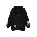 Color Block Letter Printed Hooded Batwing Long Sleeve Coat