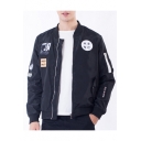 Chic Letter Graphic Print Stand-Up Collar Zipper Casual Bomber Jacket