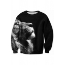 New Leisure Lion Print Long Sleeve Pullover Sweatshirt