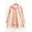 New Fashion Cookie Cartoon Embroidered Buttons Down Long Sleeve Woolen Coat