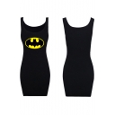 Scoop Neck Sleeveless Bat Printed Slim-Fit Tank Mini Dress