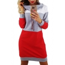 Women's Leisure Color Block Panel Long Sleeve Tunic Mini Dress