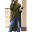 Chic One-Shoulder Dipped Hem Long Sleeve Draped Wrapped-Front Loose Tunic Tee