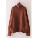 Chic Simple Plain High Neck Long Sleeve Pullover Sweater