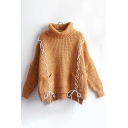 Simple Plain Crisscross Front Long Sleeve Pullover Sweater