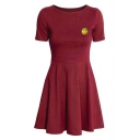Casual Round Neck Short Sleeves Smiley Face Pattern A-line T-shirt Mini Dress