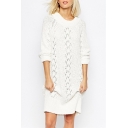 Women's Chic Simple Plain Round Neck Long Sleeve Sweater Mini Dress