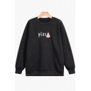 Simple Round Neck Long Sleeves Letter Printed Pullover Sweatshirt