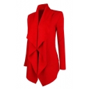 New Fashion Chic Plain Waterfall Collar Open Front Long Sleeve Trench Coat