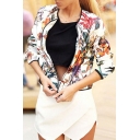 New Stylish Floral Print Long Sleeve Stand-Up Collar Zipper Jacket