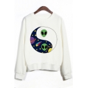 Alien Space Pattern Round Neck Long Sleeves Pullover Sweatshirt