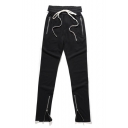 Fashion Drawstring Elastic Waist Zipper Hem Striped Side Sport Pants