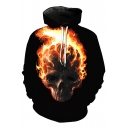 New Fashion Firing Flame Skull Print Long Sleeve Hoodie