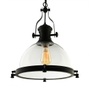 Industrial Ceiling Pendant Light with 15.75''W Bowl Glass Shade, Black for Dining Room Warehouse