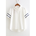 New Fashion Chic Lapel Contrast Ribbed Short Sleeve Blouse