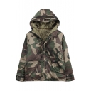 New Fashion Simple Camouflage Pattern Zip Placket Long Sleeve Hooded Coat