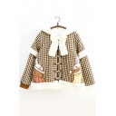 Rabbit Gingham Double-Breasted Layered Sleeve Faux Fur Trimmed & Padded Hooded Zippered Coat with Bow
