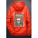 Fashion Character Graphic Print Zipper Long Sleeve Hooded Windproof Jacket