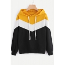 New Fashion Simple Color Block Panel Long Sleeve Hoodie
