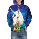 Galaxy Colorful Unicorn Printed Long Sleeve Hoodie with Kangaroo Pocket