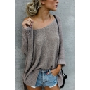 Simple Plain One Shoulder Long Sleeve Loose Sweater