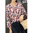 Floral Pattern V-Neck Long Sleeve Buttons Down Shirt