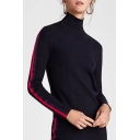 New Leisure Simple Striped Side Long Sleeve Pullover Sweater