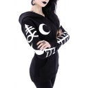 Fashionable Gothic Totem Letter Printed Zip-up Slim-Fit Hoodie