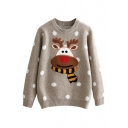 Christmas Elk Polka Dot Pattern Long Sleeve Round Neck Warm Sweater