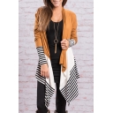 Women's Chic Color Block Striped Waterfall Open Front Long Sleeve Coat