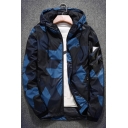 New Stylish Color Block Print Long Sleeve Zipper Leisure Hooded Jacket