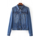 Chic Embroidery Letter Rainbow Pattern Long Sleeve Denim Jacket