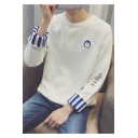 Leisure Cartoon Embroidered Round Neck Long Sleeve Sweater