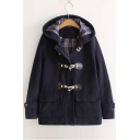 New Fashion Plain Buttons Down Long Sleeve Hooded Coat