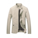 Fashion Stand-Up Collar Zipper Long Sleeve Simple Plain Leisure Jacket