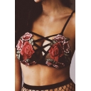 New Stylish Embroidery Floral Pattern Strap Front Bralet