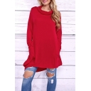 Simple Fashion Hooded Long Sleeve Dress with Double Pockets