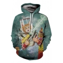 Stylish Laser Gun Cat Hamburger Galaxy Pattern Long Sleeves Pullover Hoodie with Pockets