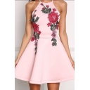 New Stylish Floral Pattern Open Back Mini A-Line Cami Dress