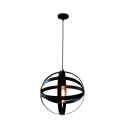 Industrial 11.81'' Wide Globe Pendant in Retro Style Wrought Iron, Black