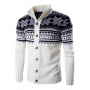 New Fashion Simple Striped Stand-Up Collar Long Sleeve Buttons Down Cardigan