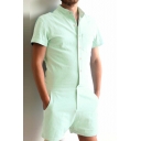 New Stylish Single Breasted Short Sleeve Simple Plain Rompers
