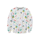 Summer Holiday Tropical Fruits Printed Long Sleeves Round Neck Pullover Sweatshirt