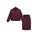 New Stylish Round Neck Long Sleeve Shift Skirt Knitted Co-ords