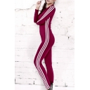 New Simple Long Sleeve Striped Side Fit Jumpsuit