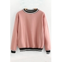 Color Block Striped Round Neck Long Sleeve Pullover Sweatshirt