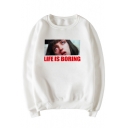 New Fashion Letter Graphic Print Round Neck Long Sleeve Pullover Sweatshirt