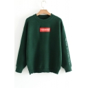 New Stylish Embroidery Letter Pattern Round Neck Long Sleeve Pullover Sweater