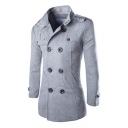 New Stylish Double Breasted Long Sleeve Stand-Up Collar Plain Tunic Coat