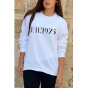 Fashion Long Sleeve Round Neck Number Letter Print Pullover Sweatshirt
